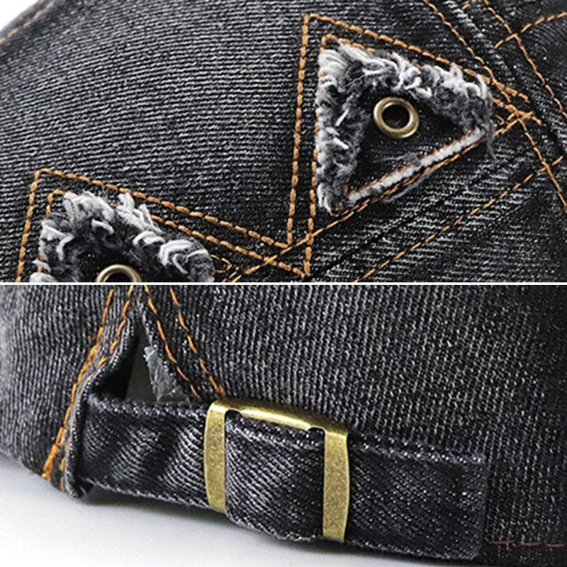 Collrown Mannen Denim Verontruste Verzwakte Ademend Zonnescherm Korte Rand Casual Vintage Forward Hoeden Baret Platte Caps