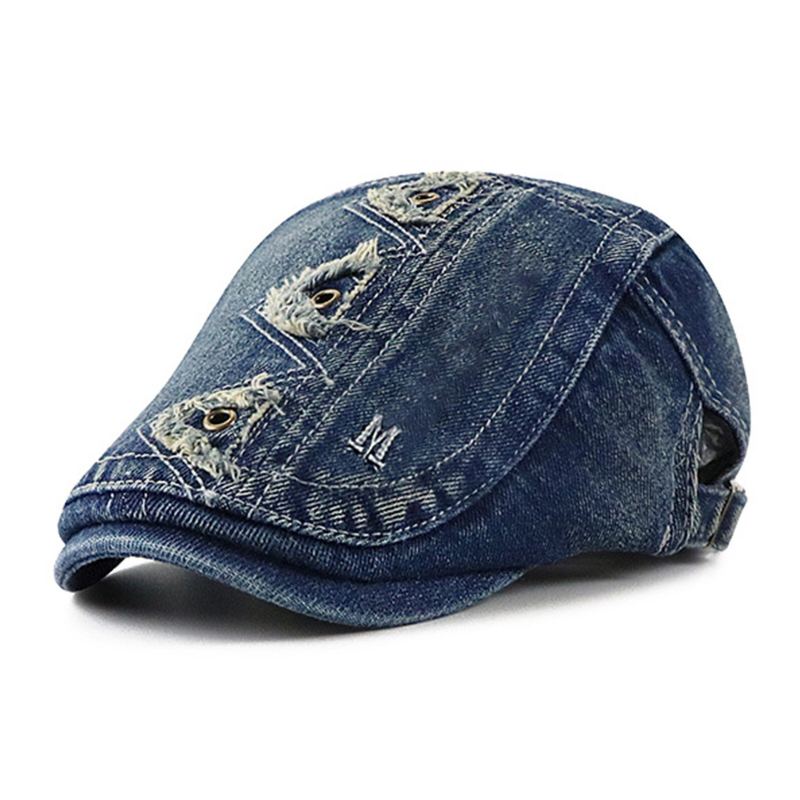 Collrown Mannen Denim Verontruste Verzwakte Ademend Zonnescherm Korte Rand Casual Vintage Forward Hoeden Baret Platte Caps