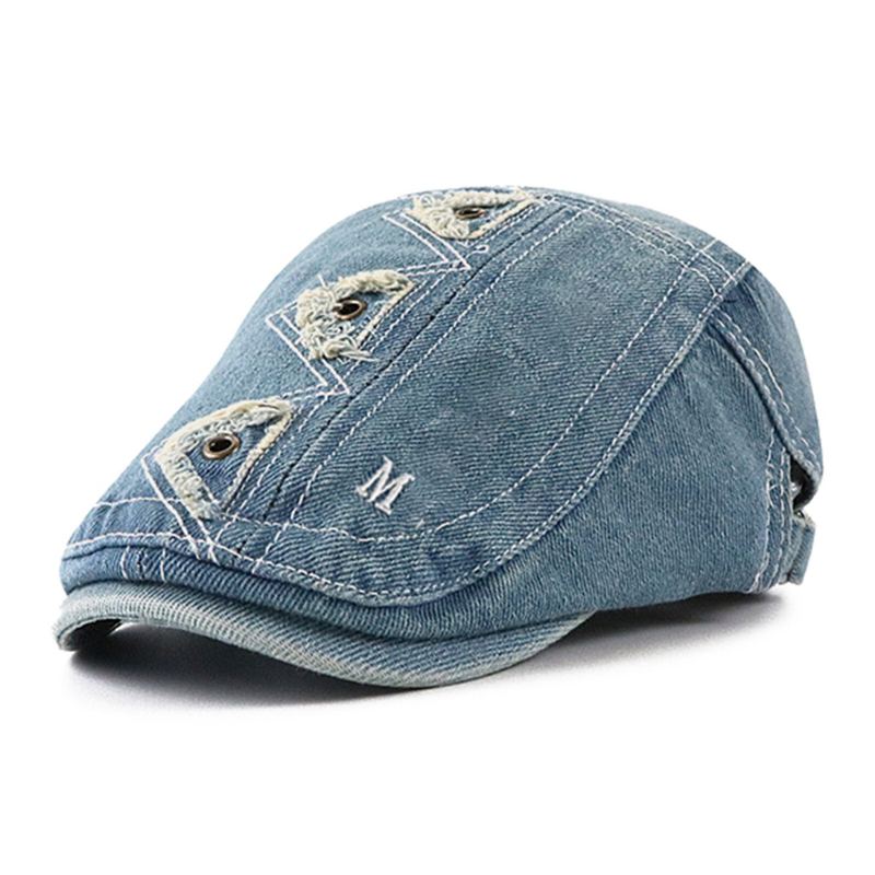 Collrown Mannen Denim Verontruste Verzwakte Ademend Zonnescherm Korte Rand Casual Vintage Forward Hoeden Baret Platte Caps