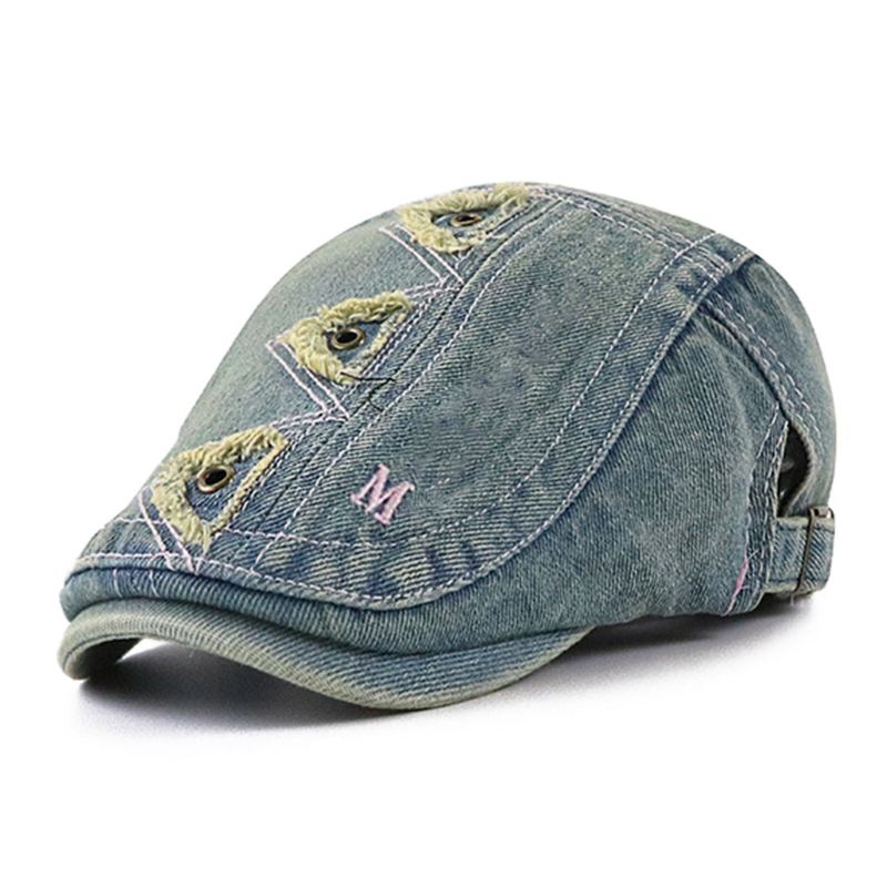 Collrown Mannen Denim Verontruste Verzwakte Ademend Zonnescherm Korte Rand Casual Vintage Forward Hoeden Baret Platte Caps