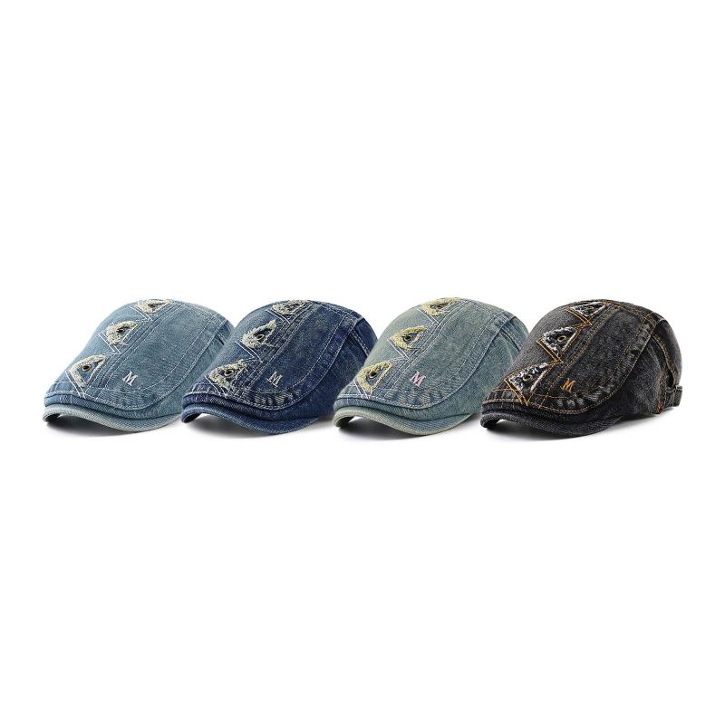 Collrown Mannen Denim Verontruste Verzwakte Ademend Zonnescherm Korte Rand Casual Vintage Forward Hoeden Baret Platte Caps