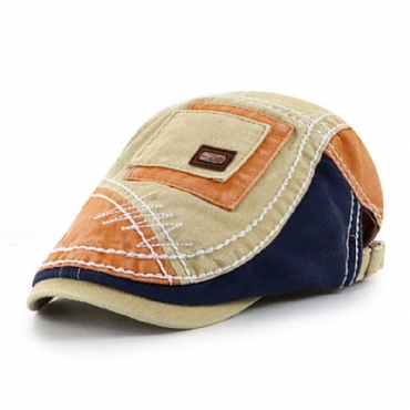 Collrown Mannen Katoen Colorblock Patchwork Ademend Zonnescherm Korte Rand Casual Vintage Forward Hoeden Baret Platte Caps