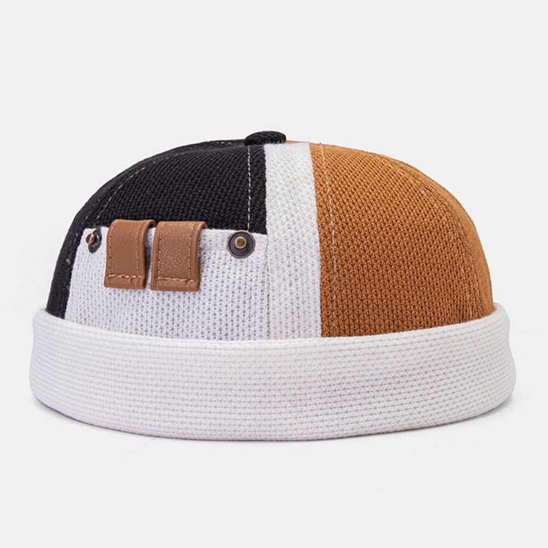 Collrown Mannen Polar Fleece Kleurblok Stiksels Dome Beanie Skull Cap Herfst Winter Warm Verstelbare Lederen Gesp Verhuurder Cap