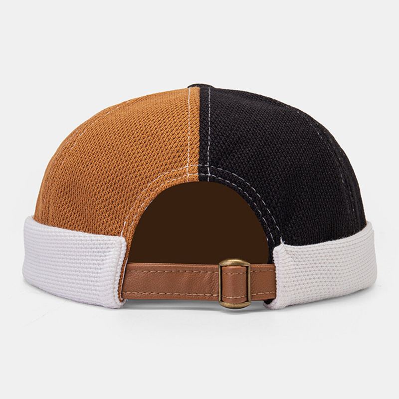 Collrown Mannen Polar Fleece Kleurblok Stiksels Dome Beanie Skull Cap Herfst Winter Warm Verstelbare Lederen Gesp Verhuurder Cap