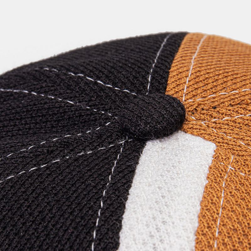 Collrown Mannen Polar Fleece Kleurblok Stiksels Dome Beanie Skull Cap Herfst Winter Warm Verstelbare Lederen Gesp Verhuurder Cap
