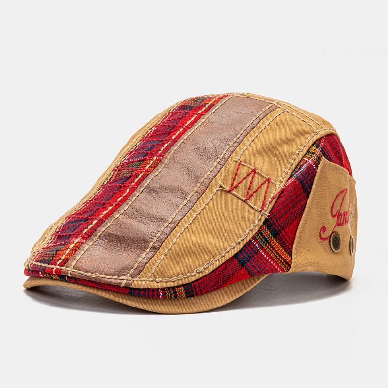 Collrown Unisex Patchwork Letterpatroon Borduurwerk Casual Vintage Baret Flat Cap Forward Hat