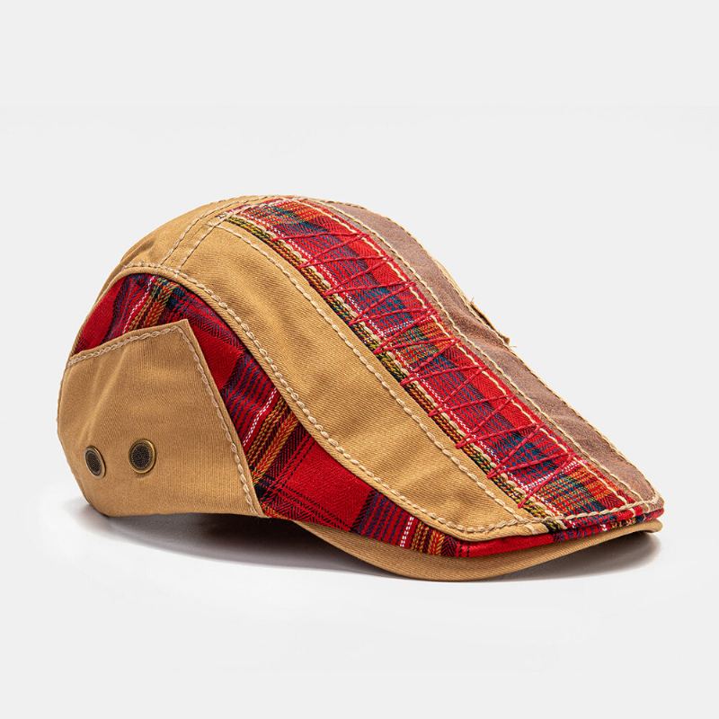 Collrown Unisex Patchwork Letterpatroon Borduurwerk Casual Vintage Baret Flat Cap Forward Hat