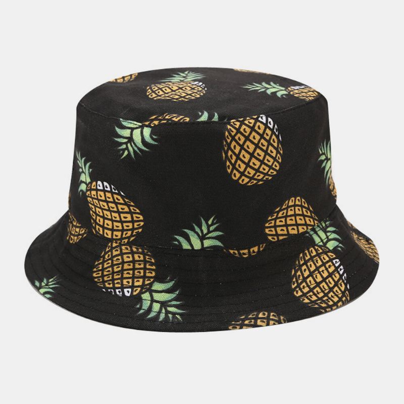 Dames Heren Dubbelzijdig Fruit Ananas Patroon Outdoor Casual Zonnescherm Emmer Hoed