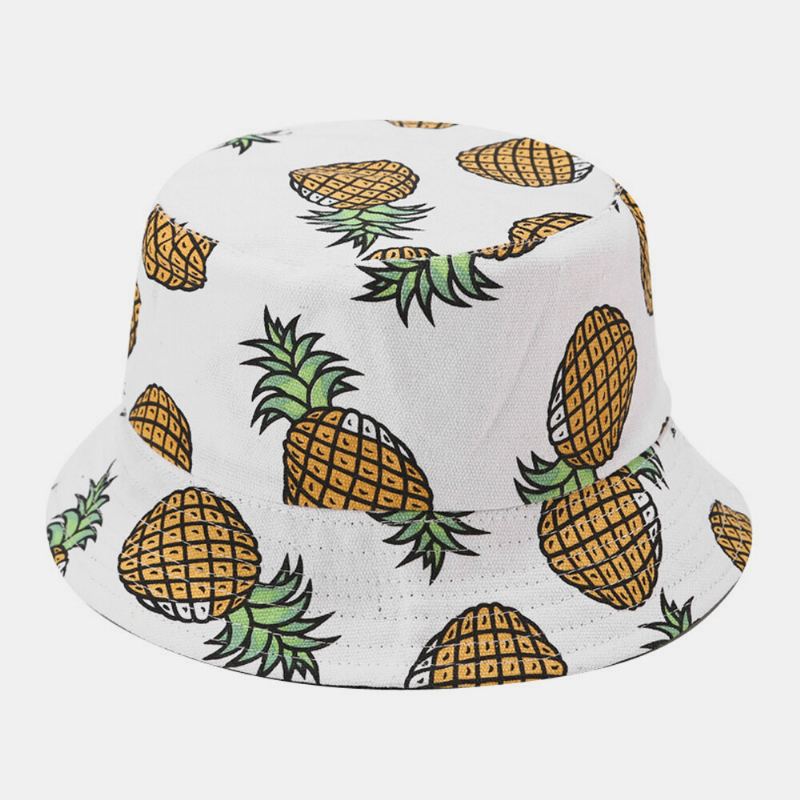 Dames Heren Dubbelzijdig Fruit Ananas Patroon Outdoor Casual Zonnescherm Emmer Hoed