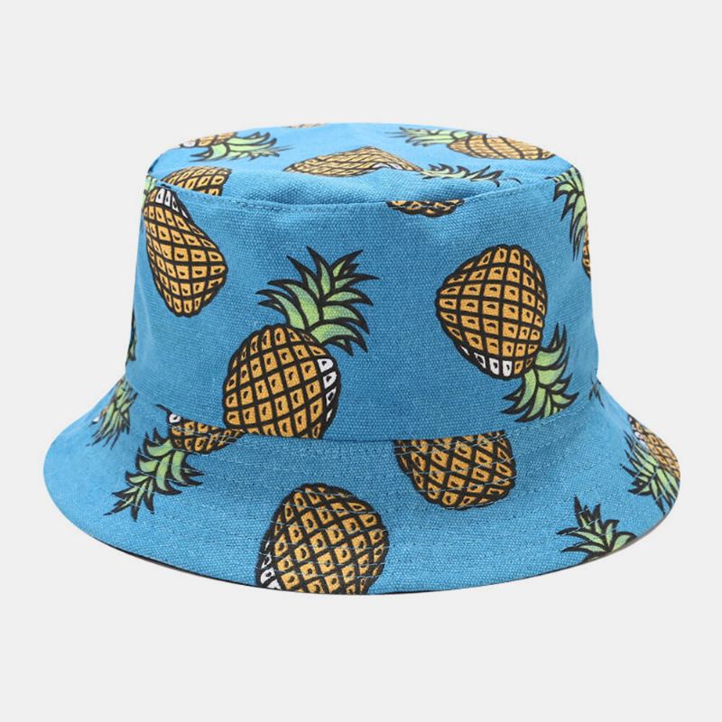 Dames Heren Dubbelzijdig Fruit Ananas Patroon Outdoor Casual Zonnescherm Emmer Hoed
