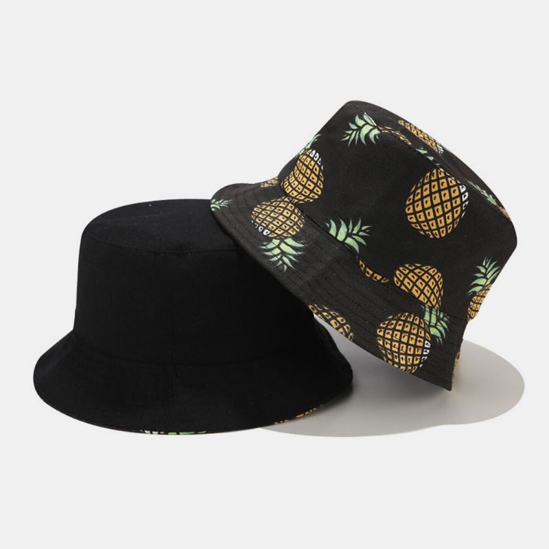 Dames Heren Dubbelzijdig Fruit Ananas Patroon Outdoor Casual Zonnescherm Emmer Hoed