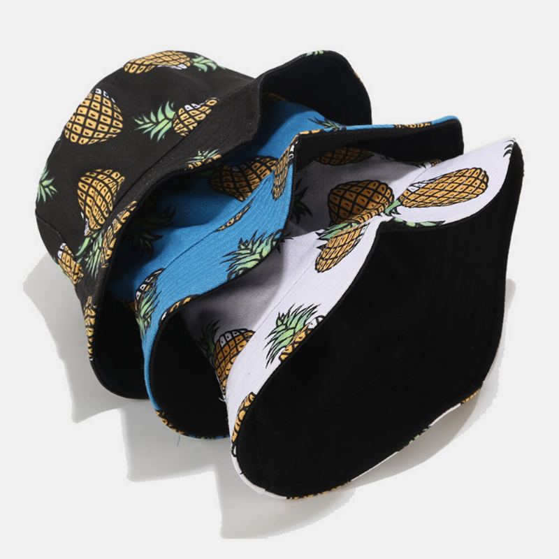Dames Heren Dubbelzijdig Fruit Ananas Patroon Outdoor Casual Zonnescherm Emmer Hoed