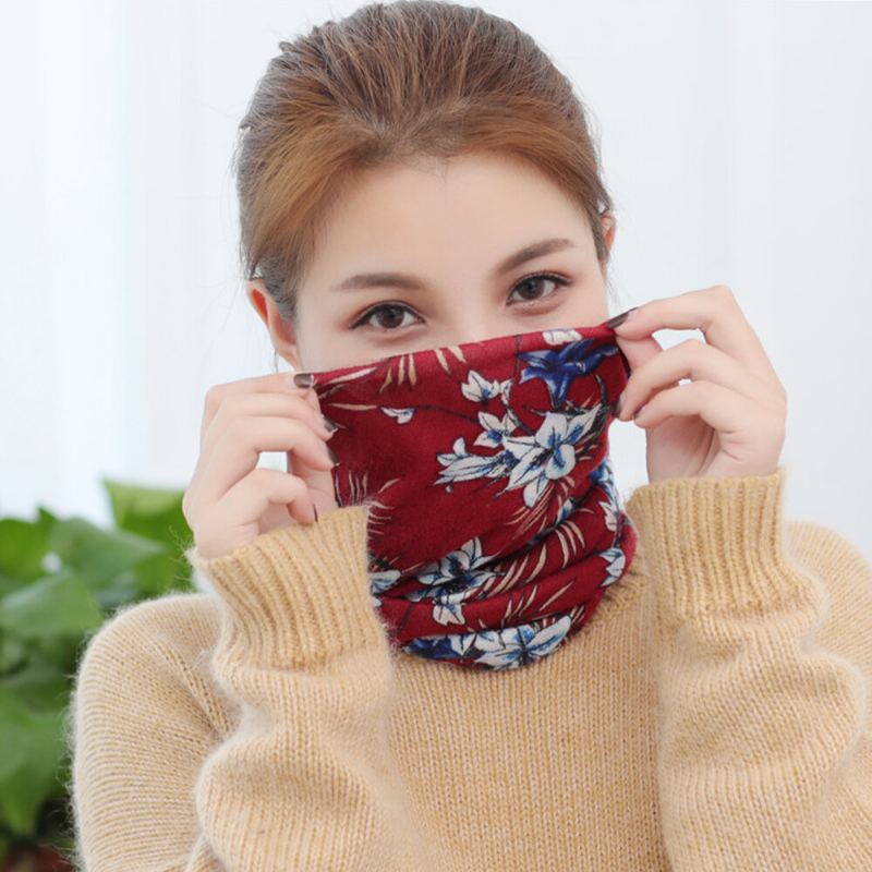 Dames Kasjmier Gekleurd Bloemmotief Casual Dual-use Nekbescherming Brimless Beanie Gebreide Muts