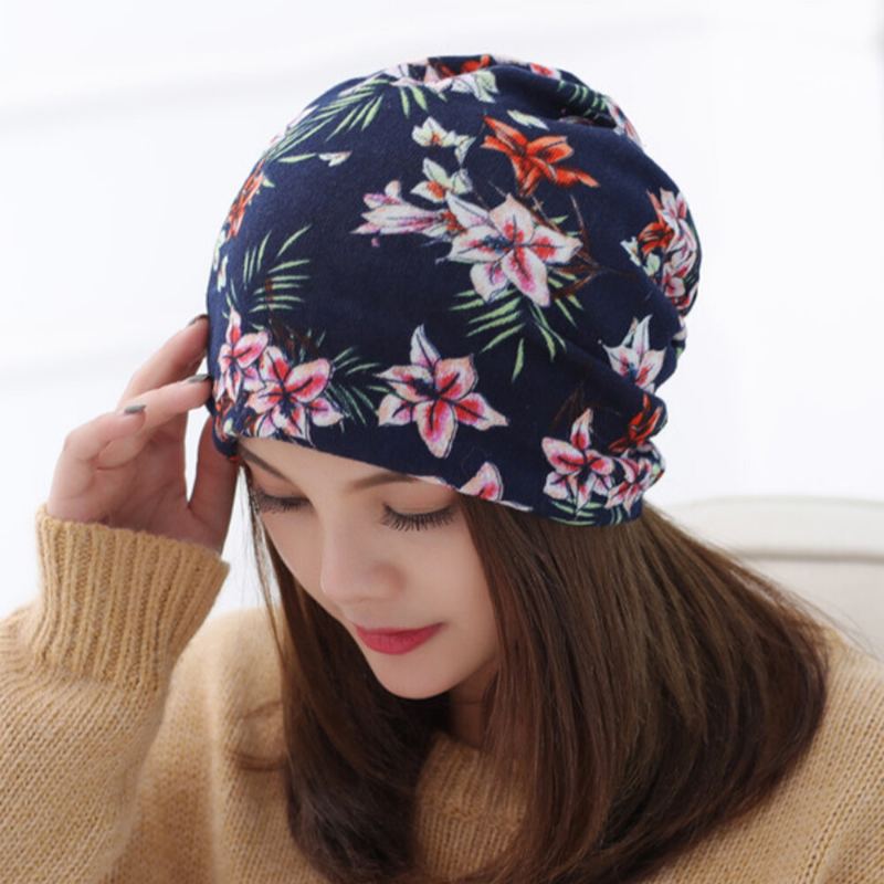 Dames Kasjmier Gekleurd Bloemmotief Casual Dual-use Nekbescherming Brimless Beanie Gebreide Muts