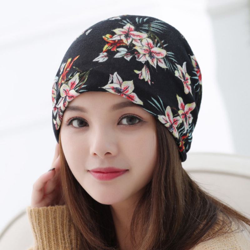 Dames Kasjmier Gekleurd Bloemmotief Casual Dual-use Nekbescherming Brimless Beanie Gebreide Muts