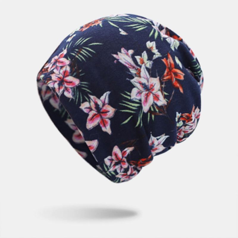Dames Kasjmier Gekleurd Bloemmotief Casual Dual-use Nekbescherming Brimless Beanie Gebreide Muts