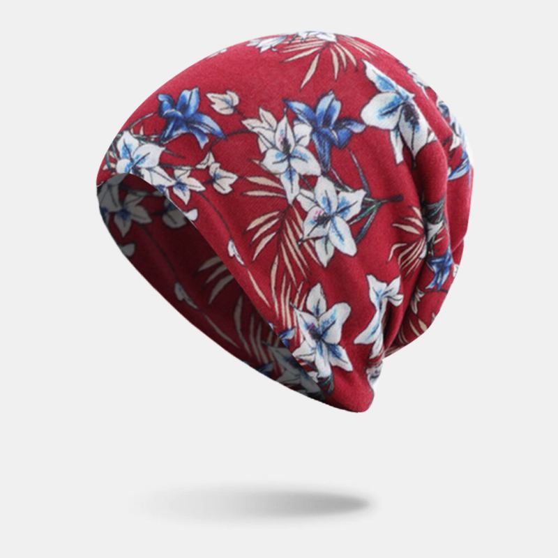 Dames Kasjmier Gekleurd Bloemmotief Casual Dual-use Nekbescherming Brimless Beanie Gebreide Muts