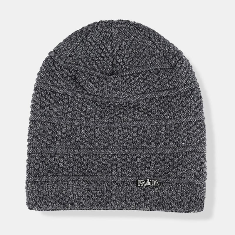Heren Effen Kleur Gestreepte Gebreide Muts Plus Fluwelen Dikker Outdoor Warmte Randloze Beanie Muts