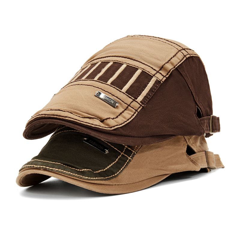 Heren Katoen Stiksels Zonnescherm Korte Rand Outdoor Leisure Retro Patchwork Hoed Baret Platte Cap