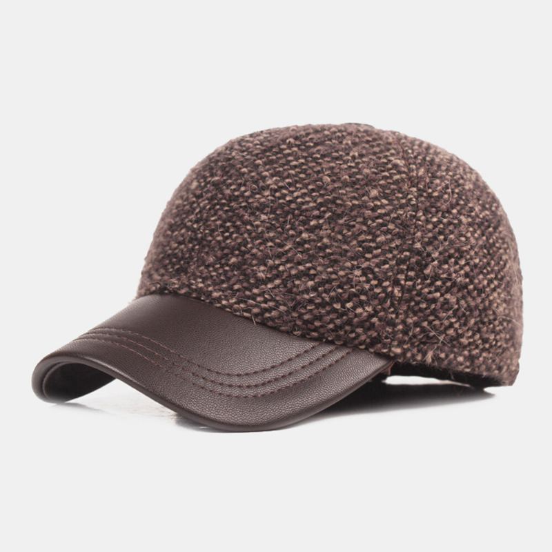 Heren Katoenen Koepel Gemengde Kleur Gebreide Patchwork Pu-rand Ingebouwde Gehoorbescherming Warmte Baseball Cap