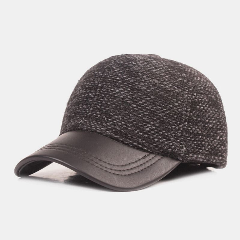 Heren Katoenen Koepel Gemengde Kleur Gebreide Patchwork Pu-rand Ingebouwde Gehoorbescherming Warmte Baseball Cap