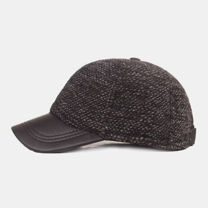 Heren Katoenen Koepel Gemengde Kleur Gebreide Patchwork Pu-rand Ingebouwde Gehoorbescherming Warmte Baseball Cap