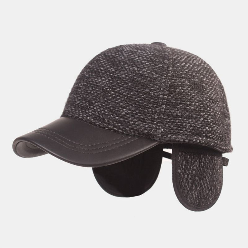 Heren Katoenen Koepel Gemengde Kleur Gebreide Patchwork Pu-rand Ingebouwde Gehoorbescherming Warmte Baseball Cap