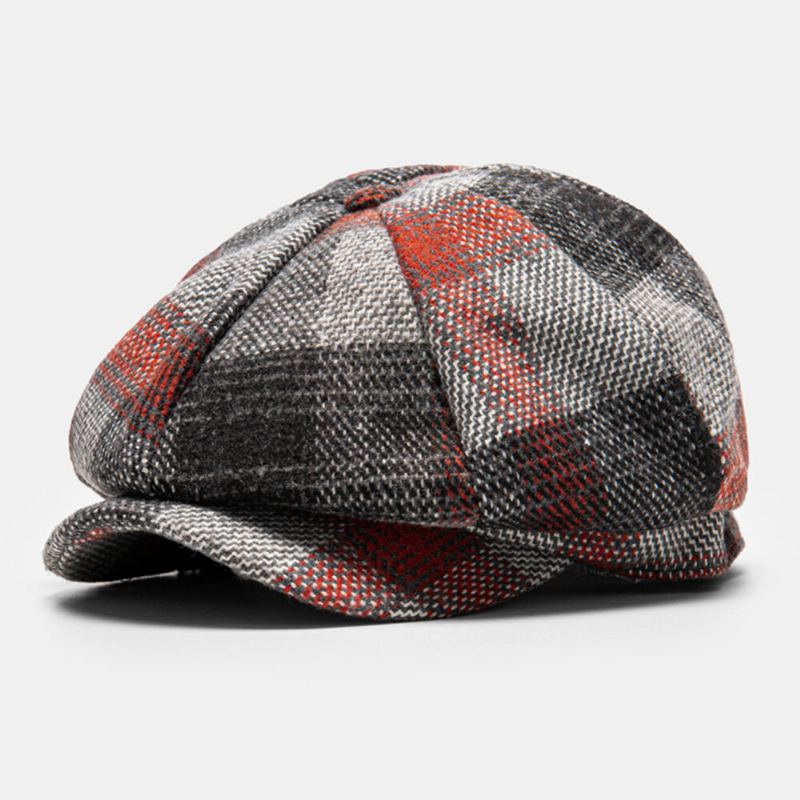 Heren Katoenen Roosterpatroon Achthoekige Hoed Britse Stijl Outdoor Winddichte Warme Platte Cap