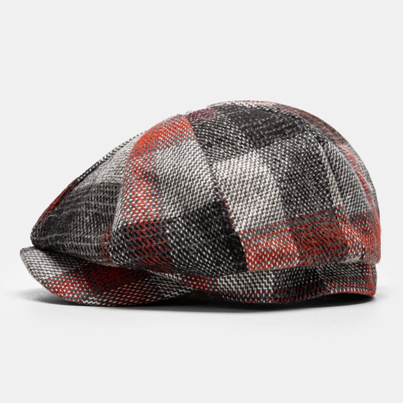 Heren Katoenen Roosterpatroon Achthoekige Hoed Britse Stijl Outdoor Winddichte Warme Platte Cap
