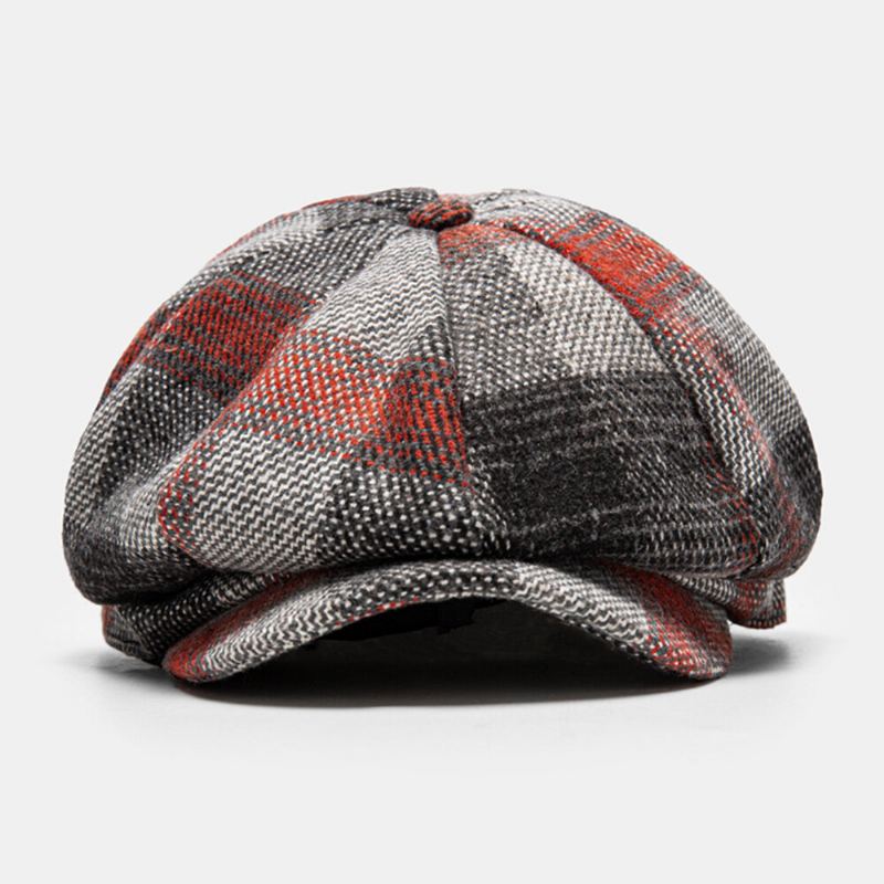 Heren Katoenen Roosterpatroon Achthoekige Hoed Britse Stijl Outdoor Winddichte Warme Platte Cap