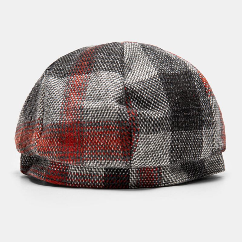 Heren Katoenen Roosterpatroon Achthoekige Hoed Britse Stijl Outdoor Winddichte Warme Platte Cap