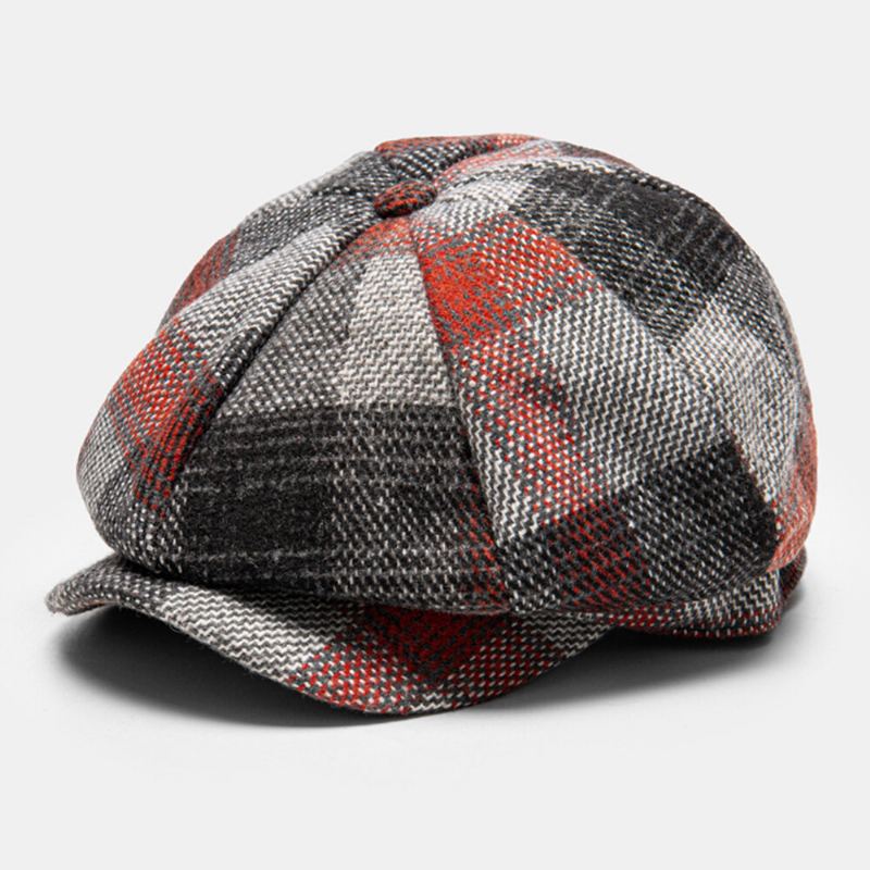 Heren Katoenen Roosterpatroon Achthoekige Hoed Britse Stijl Outdoor Winddichte Warme Platte Cap