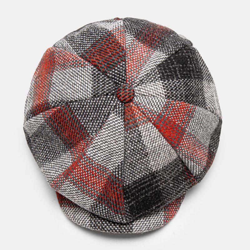 Heren Katoenen Roosterpatroon Achthoekige Hoed Britse Stijl Outdoor Winddichte Warme Platte Cap
