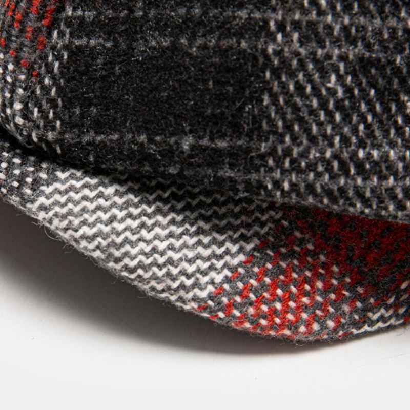Heren Katoenen Roosterpatroon Achthoekige Hoed Britse Stijl Outdoor Winddichte Warme Platte Cap