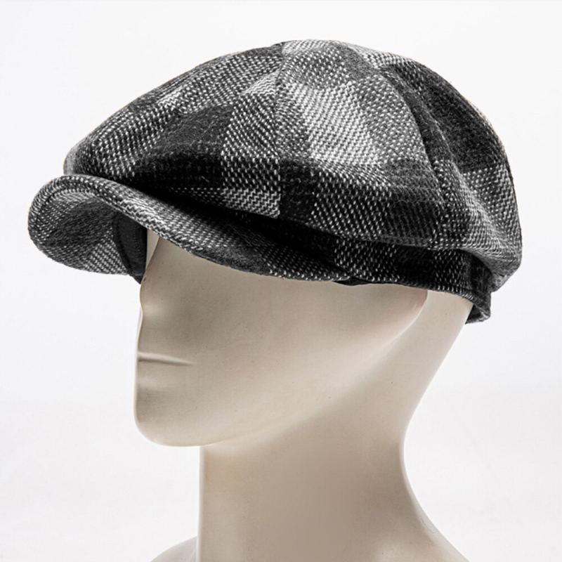 Heren Katoenen Roosterpatroon Achthoekige Hoed Britse Stijl Outdoor Winddichte Warme Platte Cap