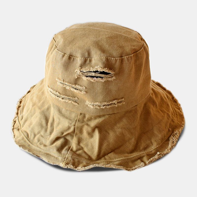 Heren Unisex Gebroken Gat Grote Rand Emmer Hoed Outdoor Zonnescherm Zonnebrandcrème Strand Hoed