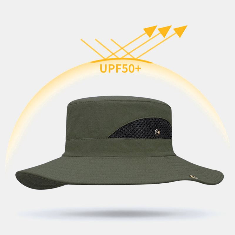 Mannen Brede Rand 9 cm Outdoor Vissen Klimmen Uv-bescherming Zonnescherm Waterdicht Ademend Emmer Hoed