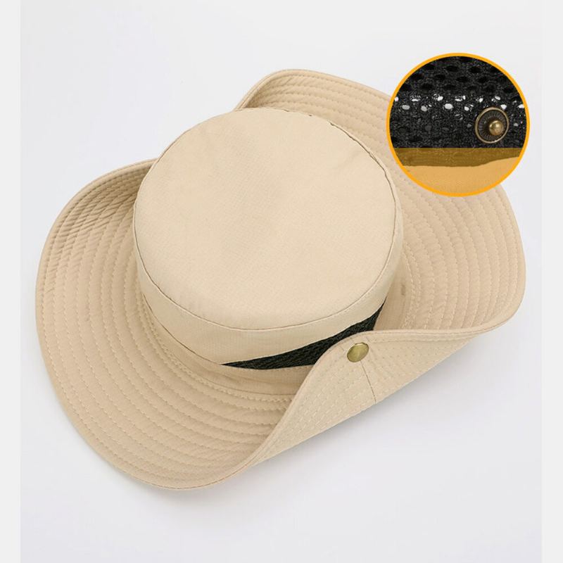 Mannen Brede Rand 9 cm Outdoor Vissen Klimmen Uv-bescherming Zonnescherm Waterdicht Ademend Emmer Hoed