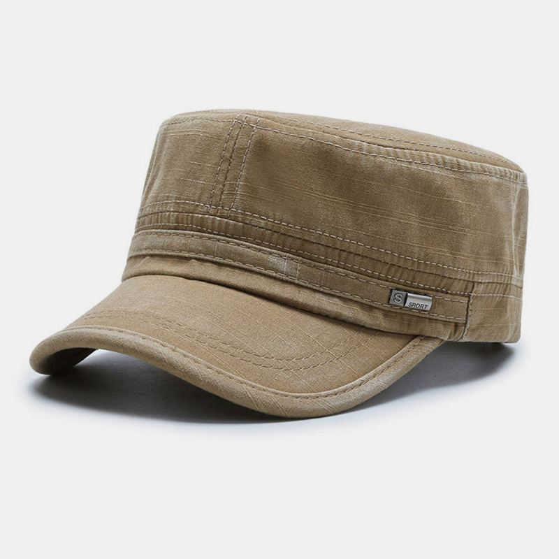 Mannen Gebogen Rand Brief Label Platte Top Cap Casual All-match Outdoor Zonnescherm Militaire Cap Cadet Hoed