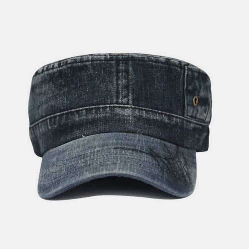 Mannen Gewassen Denim Tie Dye Borduurgaren Patroon Platte Hoed Outdoor Sport Verstelbare Pet Leger Hoed