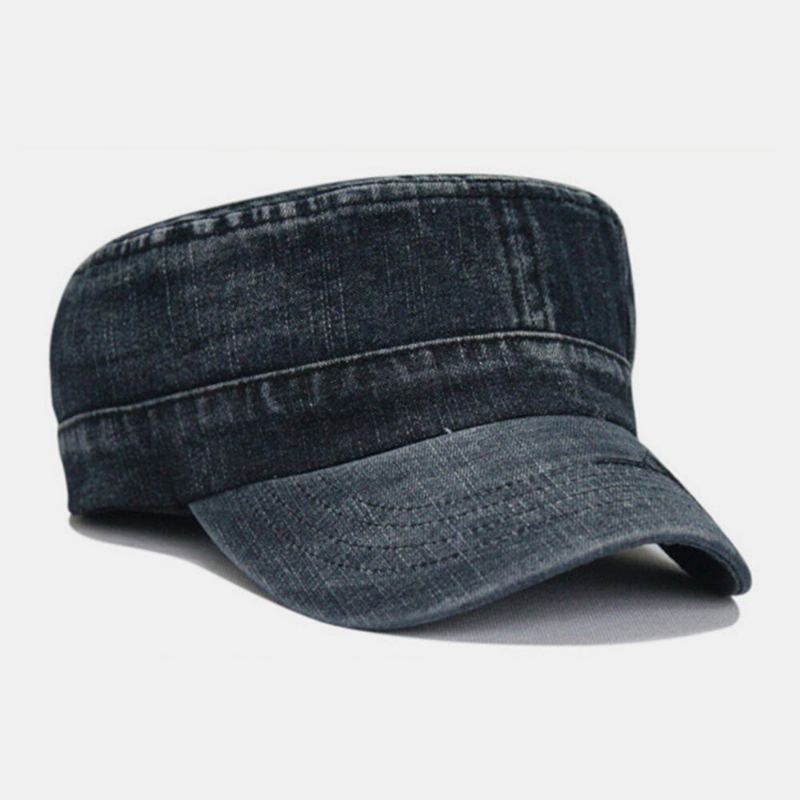 Mannen Gewassen Denim Tie Dye Borduurgaren Patroon Platte Hoed Outdoor Sport Verstelbare Pet Leger Hoed