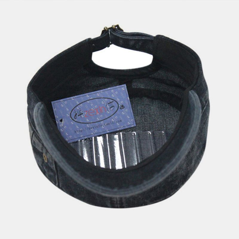 Mannen Gewassen Denim Tie Dye Borduurgaren Patroon Platte Hoed Outdoor Sport Verstelbare Pet Leger Hoed