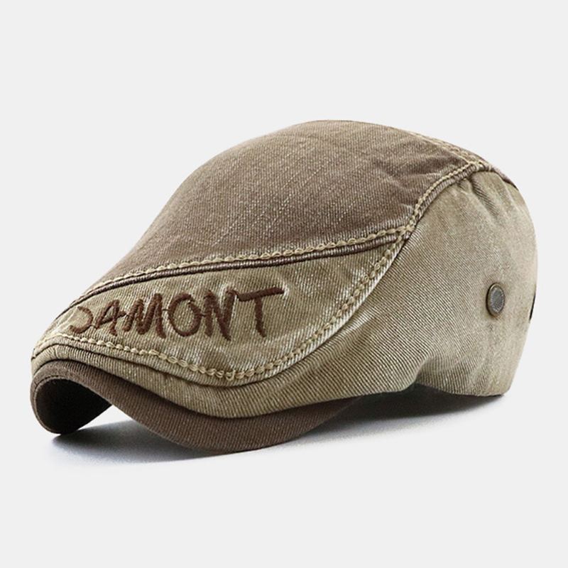Mannen Gewassen Make-oude Kleur Bijpassende Platte Pet Opvouwbare Brief Borduurpatroon Baret Cap Schilder Hoed
