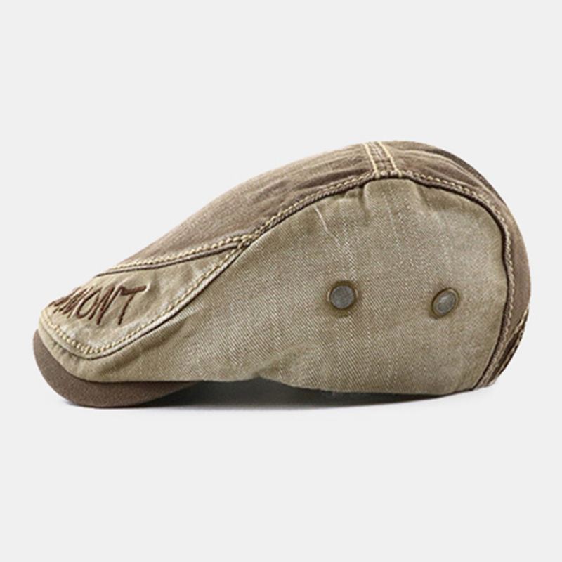 Mannen Gewassen Make-oude Kleur Bijpassende Platte Pet Opvouwbare Brief Borduurpatroon Baret Cap Schilder Hoed