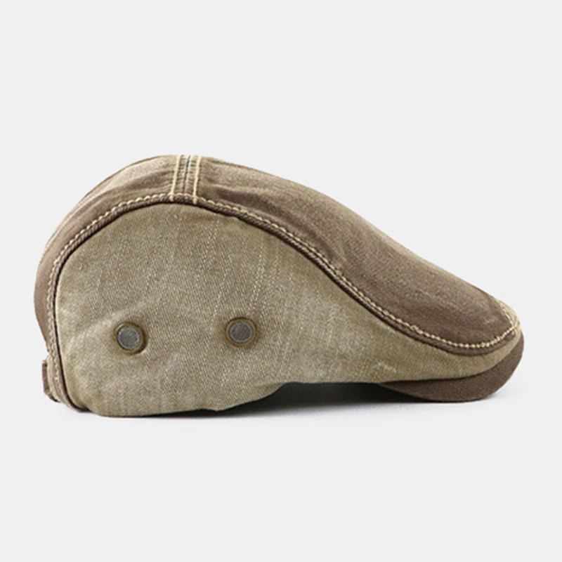 Mannen Gewassen Make-oude Kleur Bijpassende Platte Pet Opvouwbare Brief Borduurpatroon Baret Cap Schilder Hoed