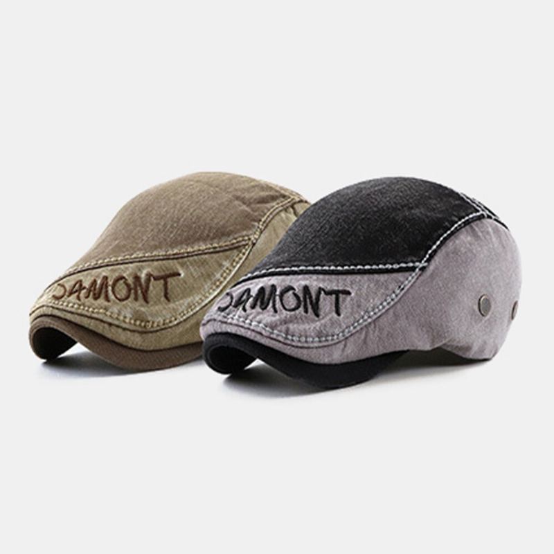Mannen Gewassen Make-oude Kleur Bijpassende Platte Pet Opvouwbare Brief Borduurpatroon Baret Cap Schilder Hoed