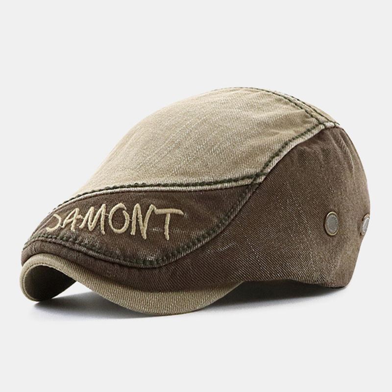 Mannen Gewassen Make-oude Kleur Bijpassende Platte Pet Opvouwbare Brief Borduurpatroon Baret Cap Schilder Hoed