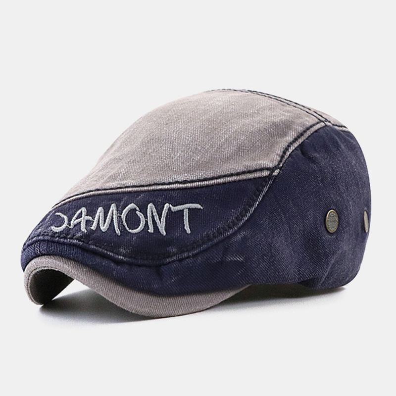 Mannen Gewassen Make-oude Kleur Bijpassende Platte Pet Opvouwbare Brief Borduurpatroon Baret Cap Schilder Hoed