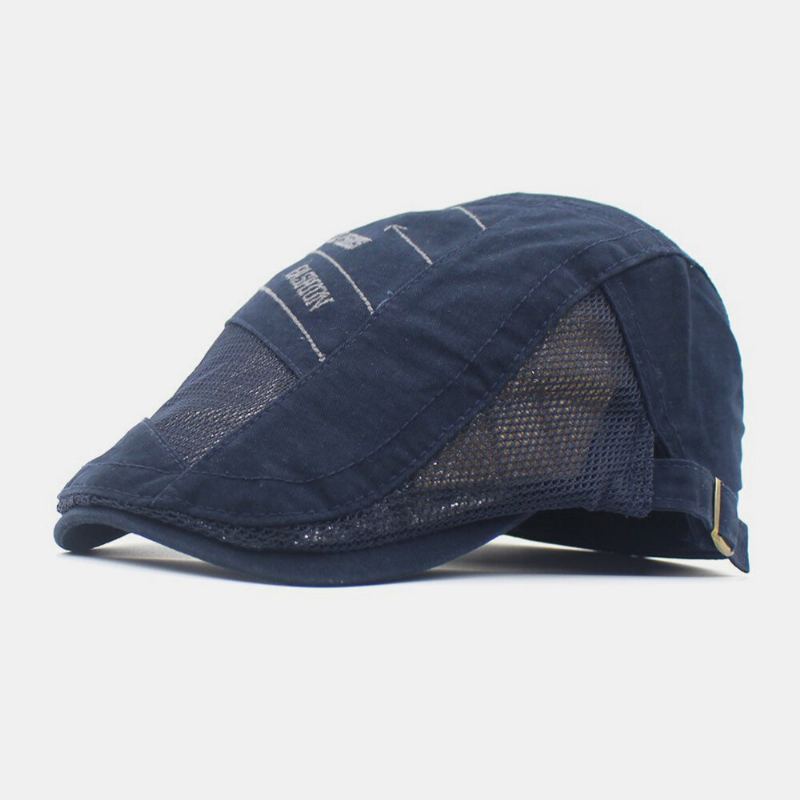 Mannen Katoen Brief Borduurwerk Mesh Ademend Verstelbare Platte Hoed Baret Hoed Forward Hat