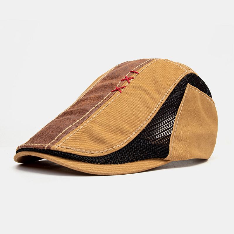 Mannen Katoen Hand Hechtdraad Mesh Ademend Casual Zonnescherm Baret Cap Platte Hoed